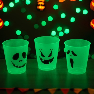 Set Pahare Plastic, Glow in the Dark, Cranii, 3 Bucăți foto