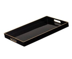 Tava Decorativa Neagra cu Manere Detaliu Auriu 40x26x3,5 cm foto
