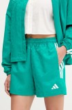 adidas pantaloni scurți House of Tiro culoarea turcoaz, cu imprimeu, high waist, JL9208