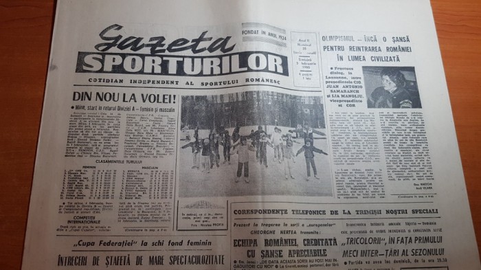 gazeta sporturilor 3 februarie 1990-lia manoliu vicepresedinte cor,ski fond