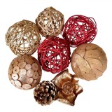 Set Potpourri Decorativ Crăciun, Model Sfere, Culoare Roșu și Auriu, Material Lemn, 8 Bucăți, Oem