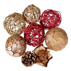 Set Potpourri Decorativ Crăciun, Model Sfere, Culoare Roșu și Auriu, Material Lemn, 8 Bucăți foto