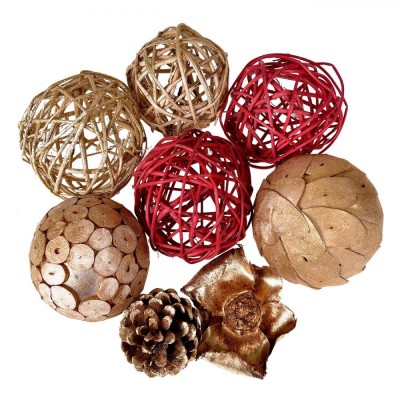 Set Potpourri Decorativ Crăciun, Model Sfere, Culoare Roșu și Auriu, Material Lemn, 8 Bucăți foto