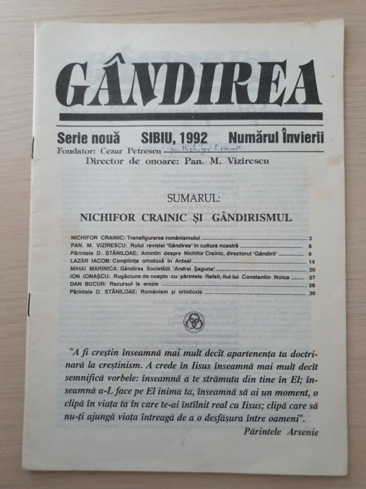 gandirea 1992-revista legionara-prima aparitie a revistei,nr.1,aresnie boca