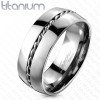 Inel din titan - inel argintiu, fir răsucit &icirc;n mijloc - Marime inel: 59