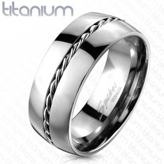 Inel din titan - inel argintiu, fir răsucit în mijloc - Marime inel: 62