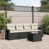 Cumpara ieftin Set mobilier de grădină cu perne, 5 piese, negru, poliratan