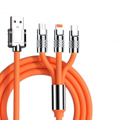 Cablu de date 3 in 1 cu incarcare rapida GAVIO®, USB la USB-C, Lightning, MicroUSB, 1.2m, 120W, 6A, iluminare LED, compatibil Apple iPhone, Samsung, H