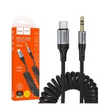 Cablu Audio Type-C la Jack 3.5mm (Tata) HOCO UPA33B, Spiralat, Hi-Fi, 1.5m, Negru