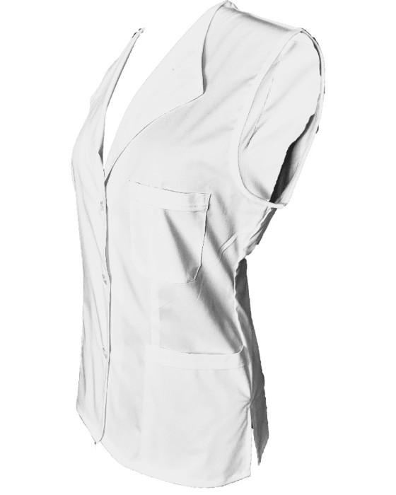 Vesta Medicala Pe Stil cu Elastan, Alba cu nasturi - XS
