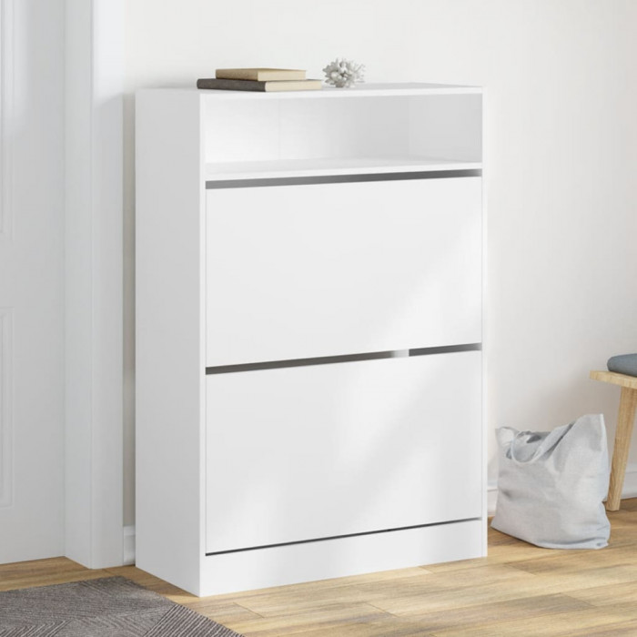 vidaXL Dulap de pantofi cu 2 sertare rabatabile, alb, 80x34x116 cm 3214406