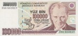 Bancnota Turcia 100.000 Lire 1970 (1994) - P205b UNC ( serie D, mai rara )