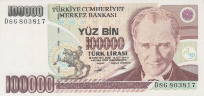 Bancnota Turcia 100.000 Lire 1970 (1994) - P205b UNC ( serie D, mai rara ) foto