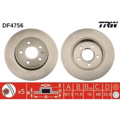 Set discuri frana Audi A4 B7 (8ec), A4 B7 Avant (8ed), A4 B7 Convertible (8he); Seat Exeo (3r2), Exeo St (3r5), punte spate, 288x12, plin, TRW