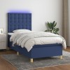 VidaXL Pat cu arcuri, saltea și LED, albastru, 90x190 cm, textil 3135723
