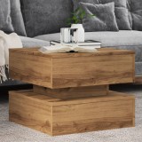VidaXL Măsuță de cafea cu lumini LED, stejar artizanal, 50x50x40 cm