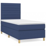 Cumpara ieftin Pat box spring cu saltea, albastru, 90x190 cm, textil