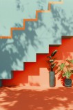 Tablou Canvas Design Geometrie Umbrele Scări și Plante Verzi, 26 x 39 cm, CMCLASS