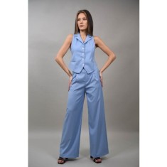 PANTALONI STIL MINIMALIST CU FIR METALIZAT COMO M Baby Blue