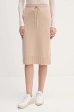 United Colors of Benetton fustă cu l&acirc;nă culoarea bej, midi, drept, 112HD001V