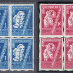 ROMANIA 1959 LP 475 FESTIVALUL TINERETULUI VIENA BLOCURI DE 4 TIMBRE MNH