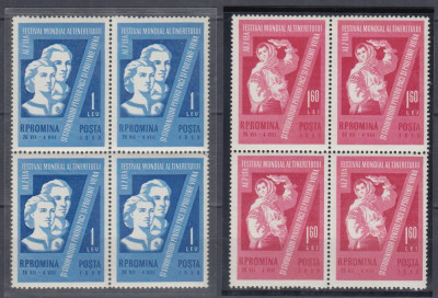 ROMANIA 1959 LP 475 FESTIVALUL TINERETULUI VIENA BLOCURI DE 4 TIMBRE MNH foto