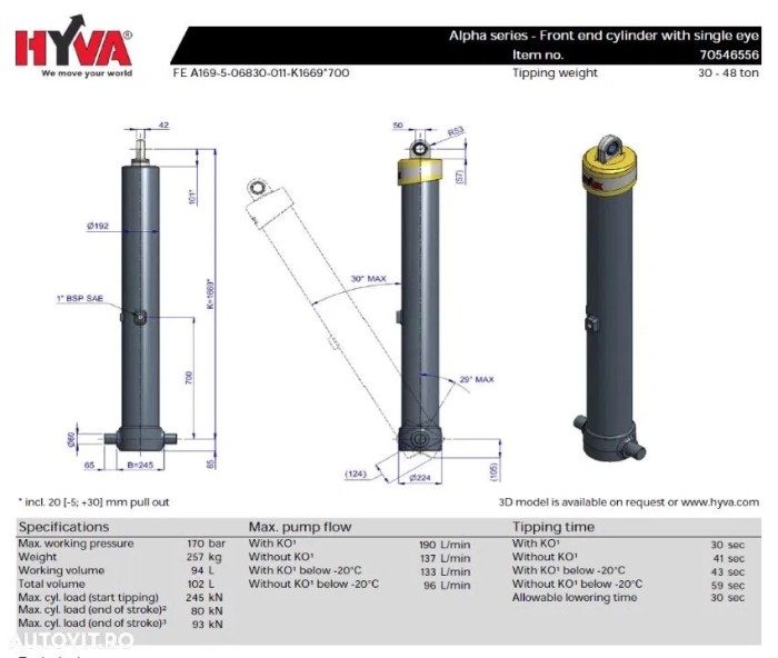 Cilindru basculare Hyva 70546556 FE A169-5-06830-011-K1669*700