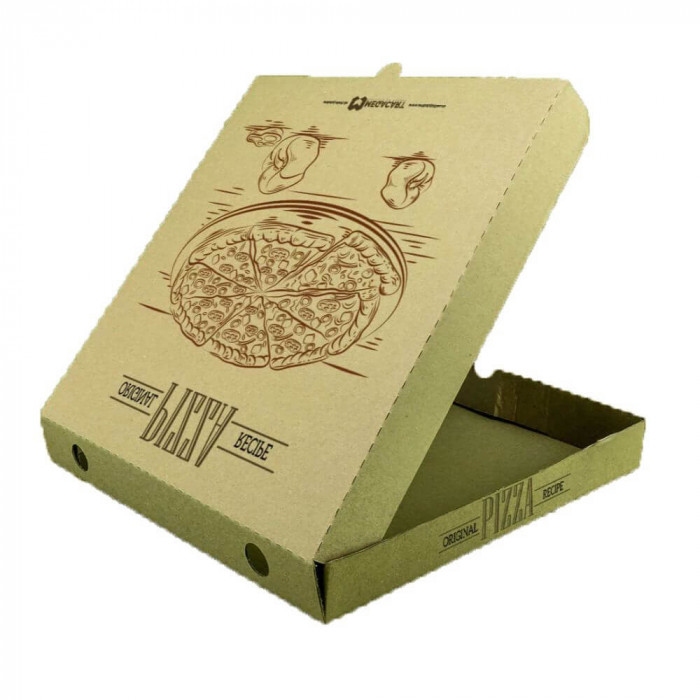 Set 100 Cutii Pizza Imprimate, 240x240x40 mm, Model Generic, Carton Natur