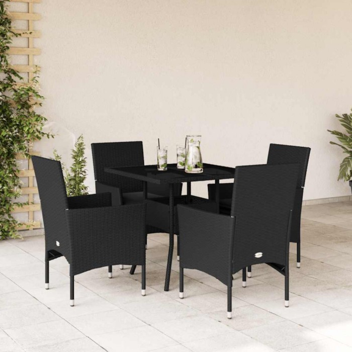 vidaXL Set mobilier de grădină cu perne 5 piese negru poliratan&amp;sticlă 3278602