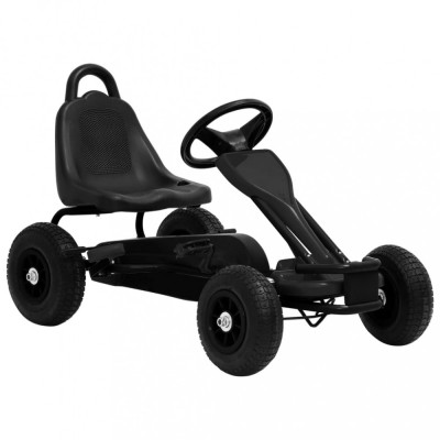 Mașinuță kart cu pedale și roți pneumatice, negru foto