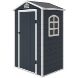 Outsunny Casa de unelte 1,9m&sup2;, adăpost rezistent la intemperii cu acoperiș &icirc;n două ape și ușă, 134x104x204cm, Gri &icirc;nchis | Aosom Romania
