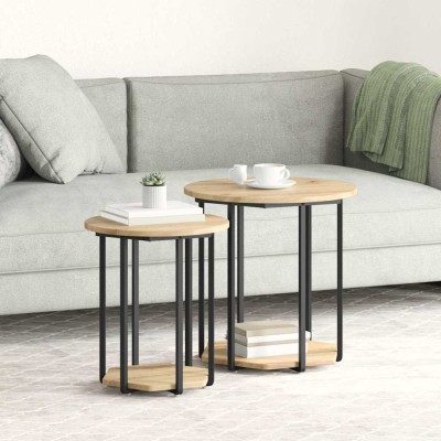 vidaXL Set măsuțe laterale cu raft 2 pcs Stejar Artisan și Negru 869719 foto