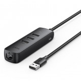 Adaptor Ugreen USB - Ethernet RJ45 / 3 X USB Negru (CM416)