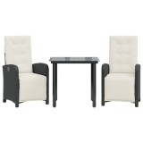 Cumpara ieftin Set bistro cu perne, 3 piese, negru, poliratan