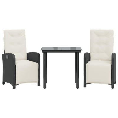 Set bistro cu perne, 3 piese, negru, poliratan foto