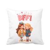 Perna personalizata decorativa, 40x40 cm, alba, Cele mai bune prietene BFF