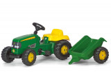 Tractor cu pedale Rolly Kid John Deere cu remorca, Rolly Toys