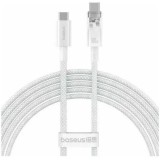 Cablu alimentare si date Baseus,Explorer Smart Temperature Control,Fast Charging pt smartphone,USB Type-C(T) la USB Type-C(T),100W,braided,2m,alb