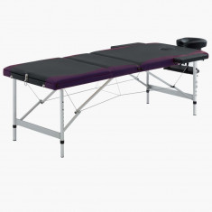 Masa pliabila de masaj, 3 zone, negru si violet, aluminiu GartenMobel Dekor