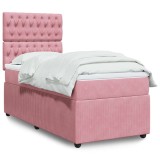 Cumpara ieftin Pat box spring cu saltea, roz, 90x200 cm, catifea