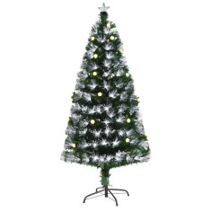 Brad de Craciun artificial de 120 cm, cu 130 de ramuri cu lumina LED cu fibra optica, baza pliabila detasabila, verde &Phi;63x120cm HOMCOM | Aosom Romania