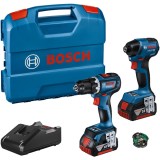 Bosch GSR 18V-90 C + GDR 18V-220 C + GCY 42 - Masina de gaurit si insurubat 64 Nm + Masina de insurubat cu impact 220 Nm M6-M16 + Set 2 acumulatori si