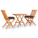 Set bistro 3 piese cu perne gri taupe, lemn masiv tec