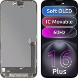 Cumpara ieftin Display cu Touchscreen MP compatibil cu Apple iPhone 16 Plus, cu Rama, Versiune Soft OLED IC Movable FHD, Negru