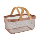 Coș Rectangular Depozitare 44X29X38 Cm Metal / Maner Bambus &ndash; Caramel | Organizatoare Baie