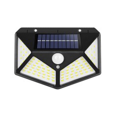 Lampa cu incarcare solara pentru exterior, 100 LED cu distanta de inductie, montaj pe perete, fara cabluri, cu 4 fete