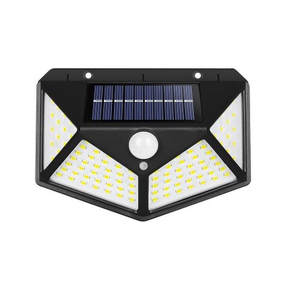 Lampa cu incarcare solara pentru exterior, 100 LED cu distanta de inductie, montaj pe perete, fara cabluri, cu 4 fete foto