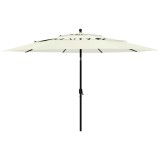 Umbrelă grădină cu 3 niveluri, st&acirc;lp aluminiu, nisipiu, 3,5 m