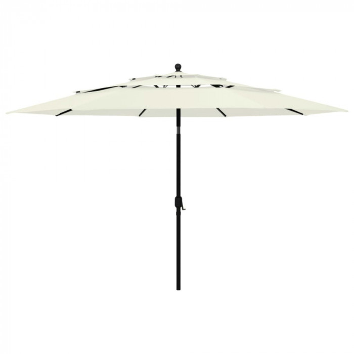 vidaXL Umbrelă de soare 3 niveluri, st&acirc;lp de aluminiu, nisipiu, 3,5 m