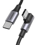 CABLU alimentare si date Ugreen, &amp;quot;US334&amp;quot;, Fast Charging Data Cable pt. smartphone, USB Type-C la USB Type-C 100W/5A Angled 90&deg;, braided, 2m,